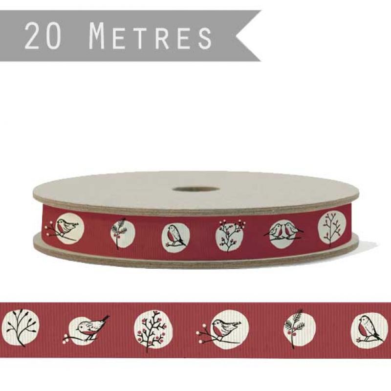 20m Ribbon-Robins & rosehips/red 
