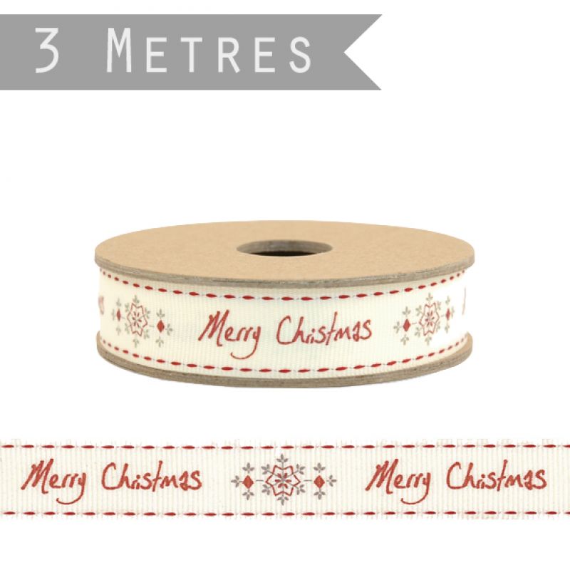 3 metre ribbon - merry Christmas snowflake