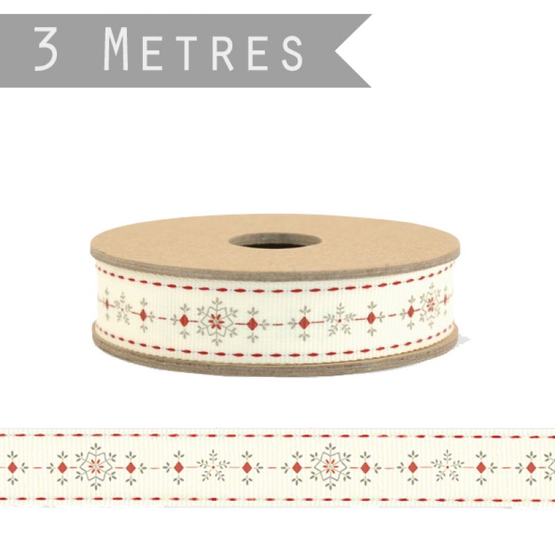 3 metre roll of ribbon - Stitched snowflakes