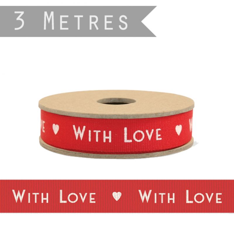 3 meter ribbon  - With love (red)
