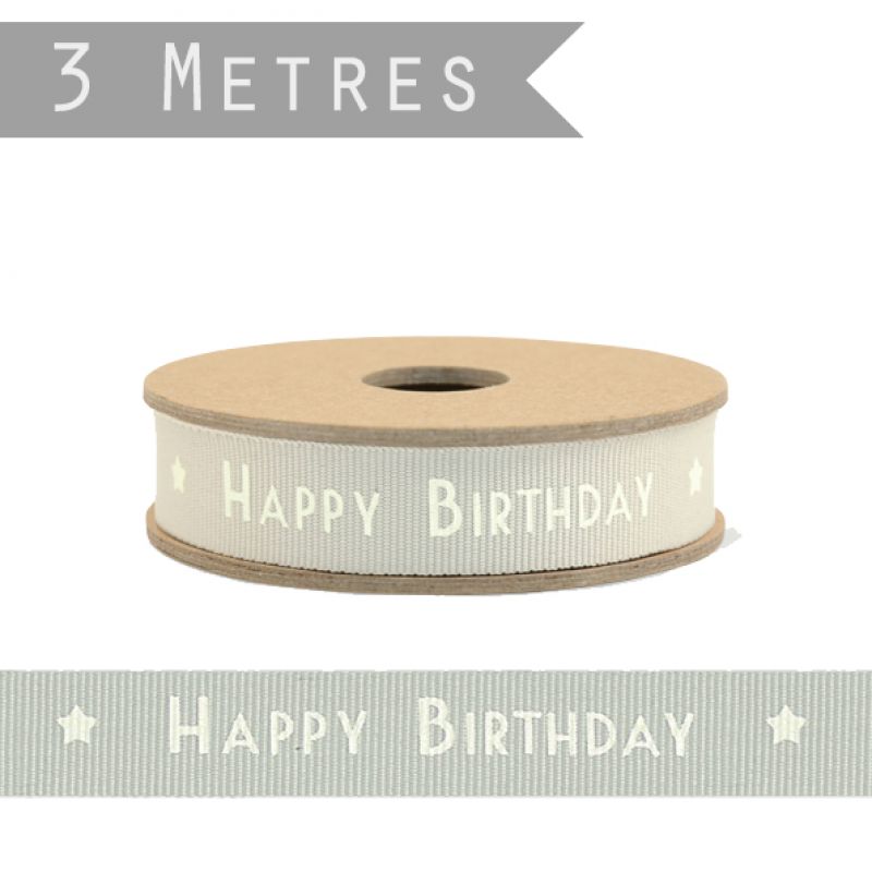 3 metre ribbon - Happy birthday (grey)