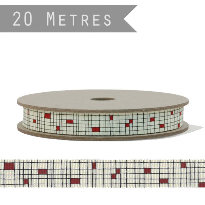 20m Mondrian check ribbon roll – Red