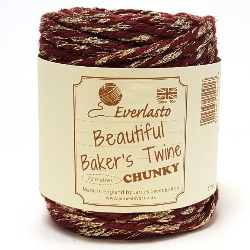 Burgundy with gold 5mm Chanky Bakers Twine x 20m
