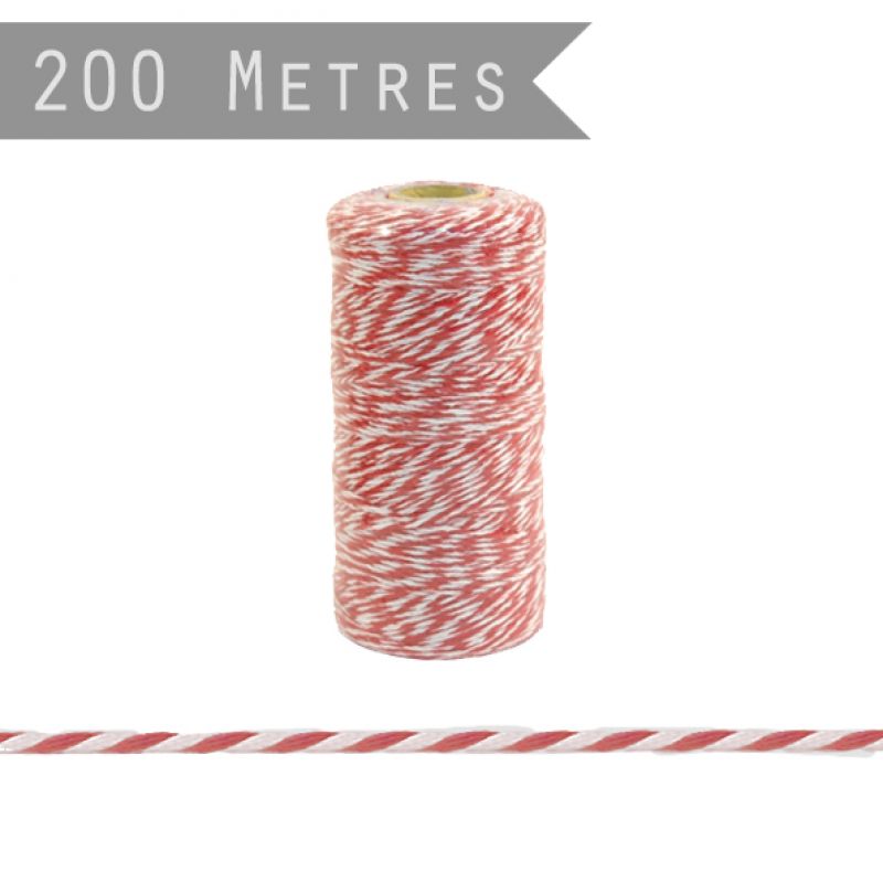 200 metre roll striped twine - Red and white